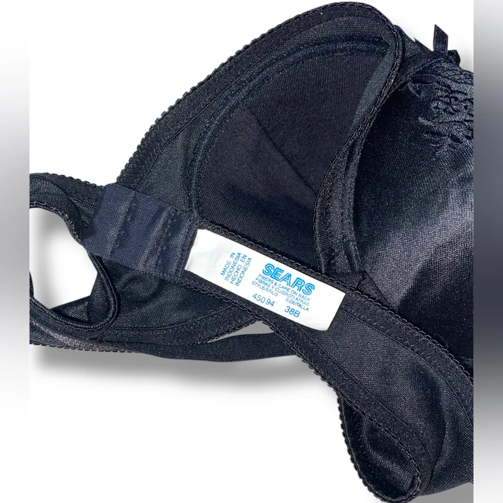 Sears Black Satin Lace Bra Size undefined - Image 4
