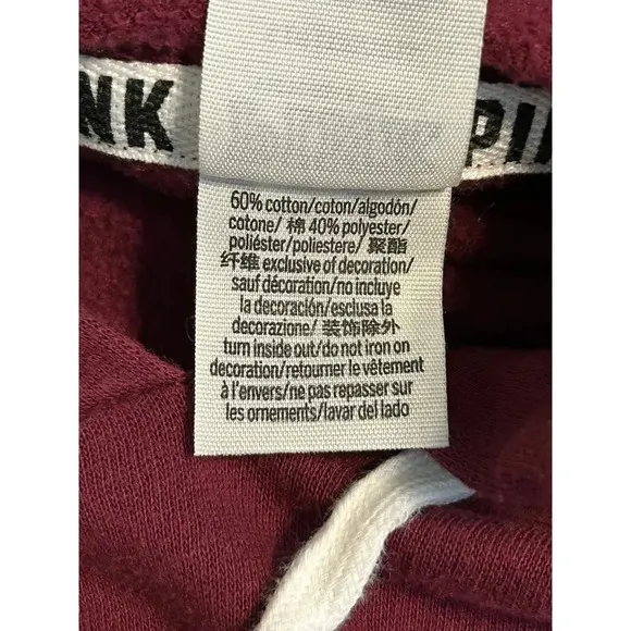 PINK Victoria's Secret Cropped Hooded Sweatshirt Size Large Hoodie Maroon Red - Image 2