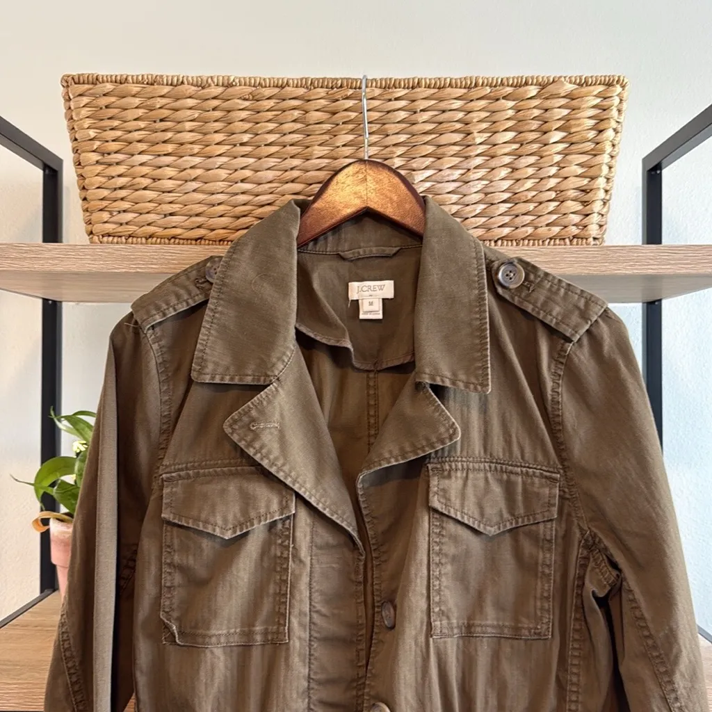 J. Crew Classic Green Military Utility Button Drawstring Canvas Cotton Jacket, M - Image 2