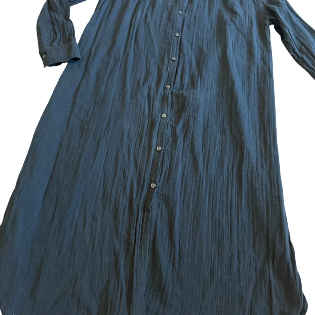 Gap Black Gauze Midi Length Dress Long Sleeve Button Down 100% Cotton Size Small - Image 4