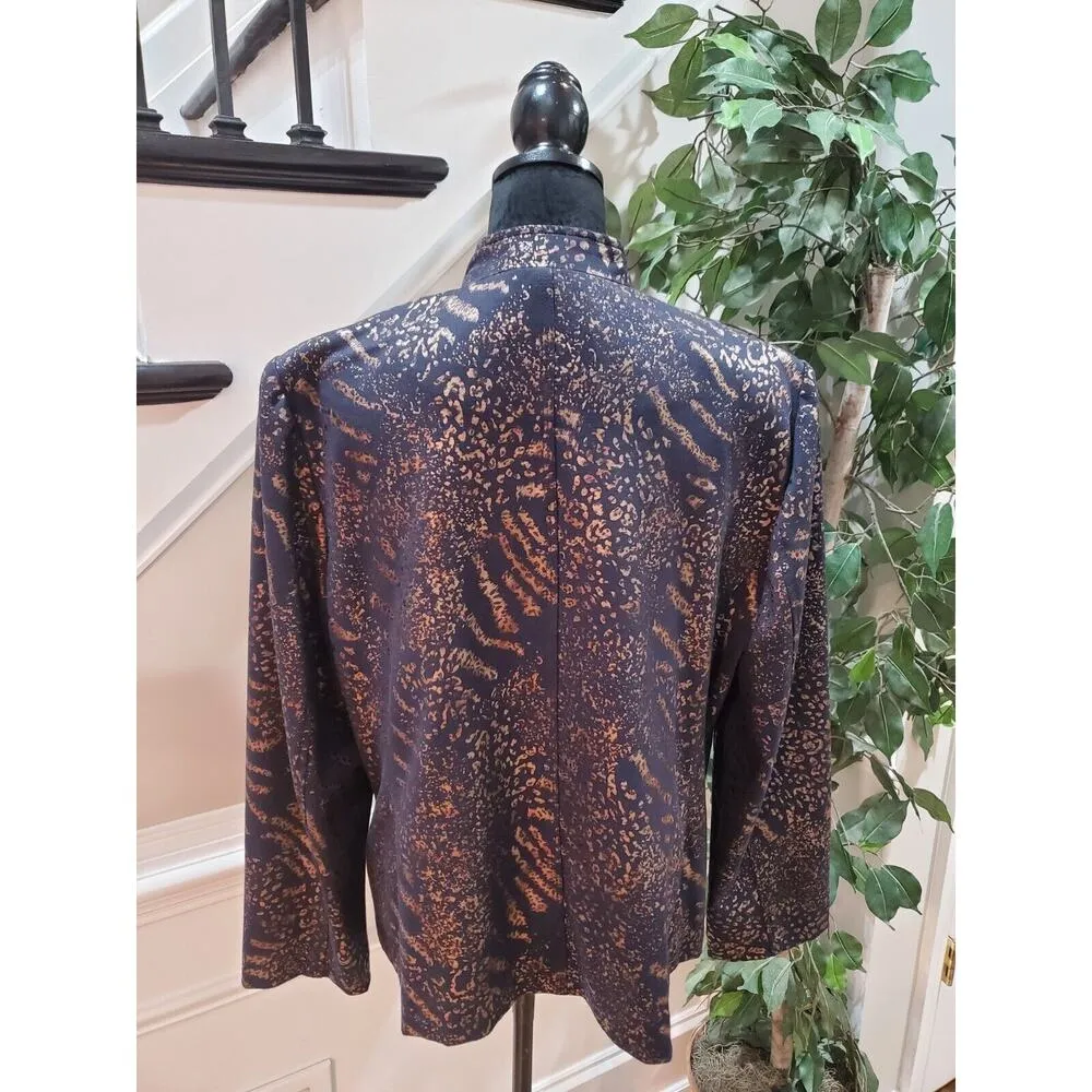 Alfred Dunner Navy Metallic Gold Mandarin Long Sleeve Full Zip Jacket Size 16 - Image 6