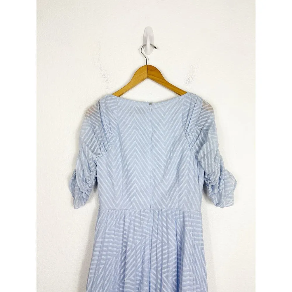 ASOS DESIGN Ruched Front Pleated Midi Dress Size 6 Smocked Waist Texture Blue - Image 12