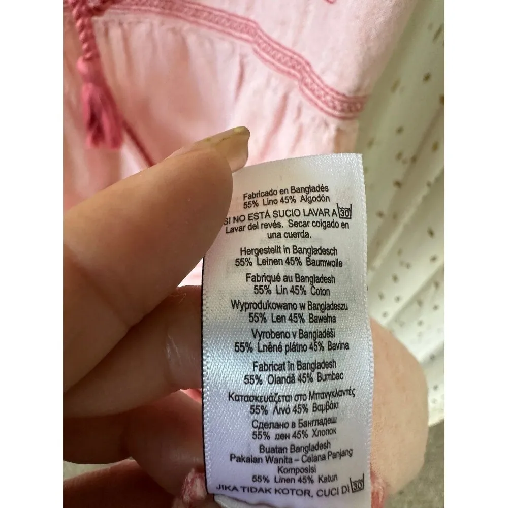 Next Linen Cotton Blend Embroidered corded Lace Up Front Tie Sleeveless Dress 18 Pink - Image 6