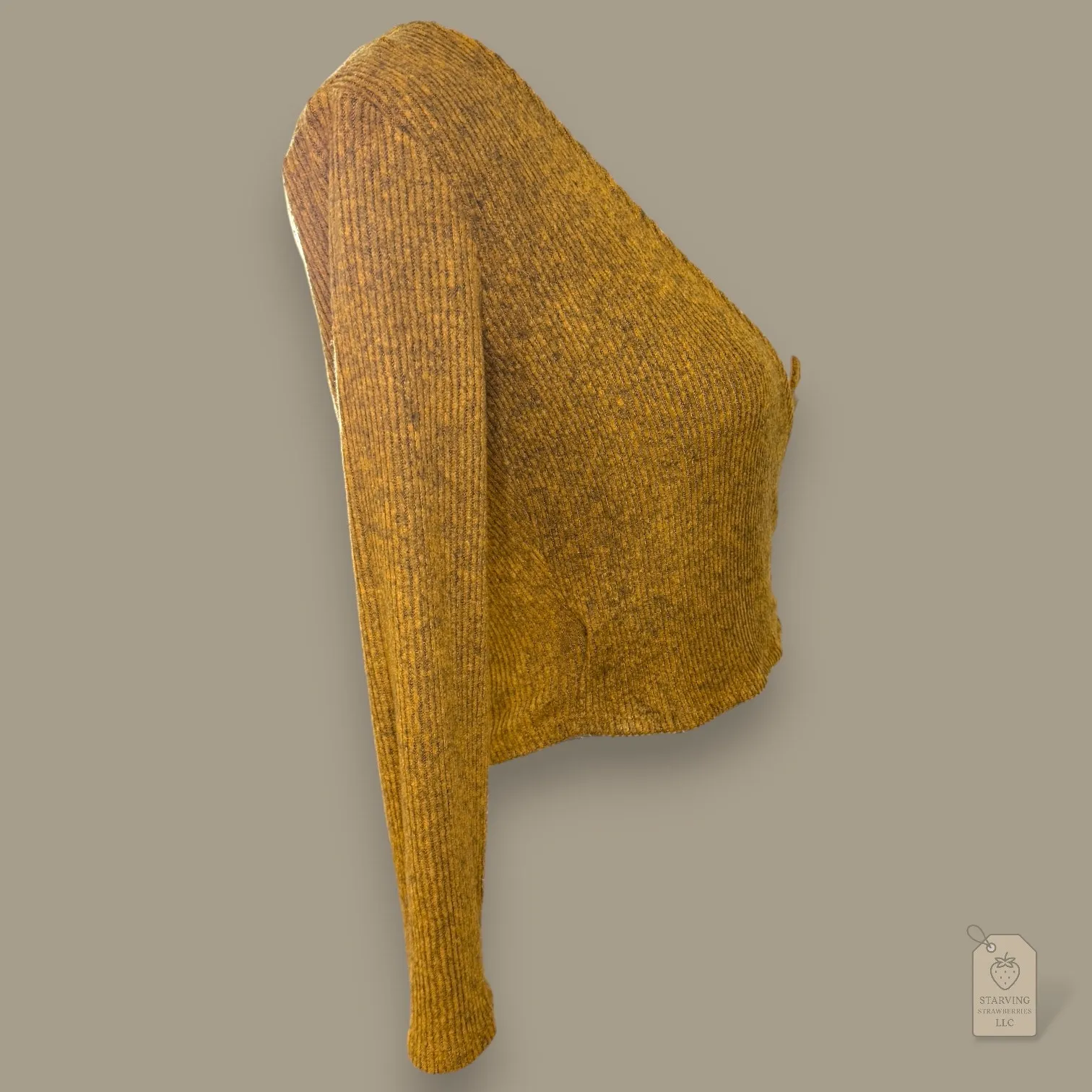 Timing  Mustard Ribbed Wrap Deep V Sweater Top Medium - Image 3