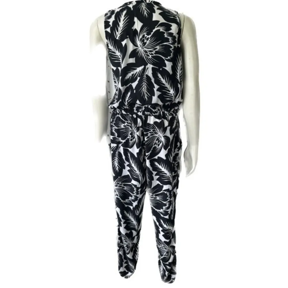 GAP Hawaiian Tropical Floral Print Elastic Drop Waist Tie Jumpsuit Pockets XS - Image 3