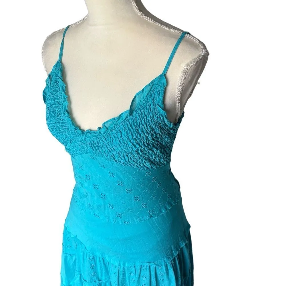 Connected Apparel Dress Medium Aqua Sundress Tiered Eyelet Mesh Fairy Boho Y2K - Image 2