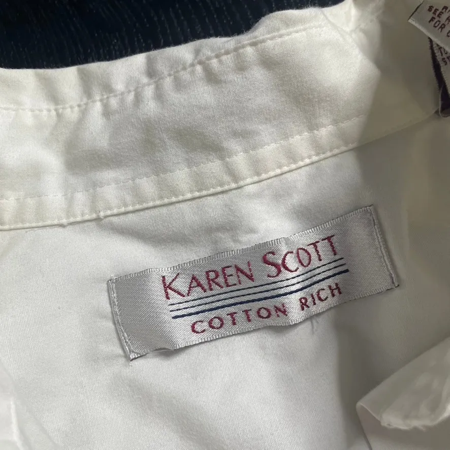 Karen Scott Cotton Rich White Shirt with Football Cheerleader‎ Embroidery Medium - Image 3