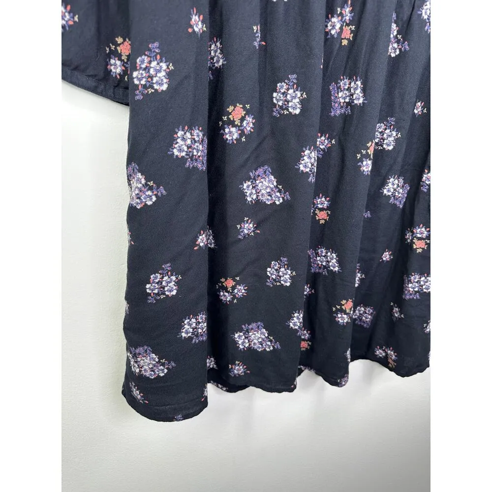 Old Navy Blue Floral Print Long Sleeve Embroidered Dress Women Medium Boho - Image 3