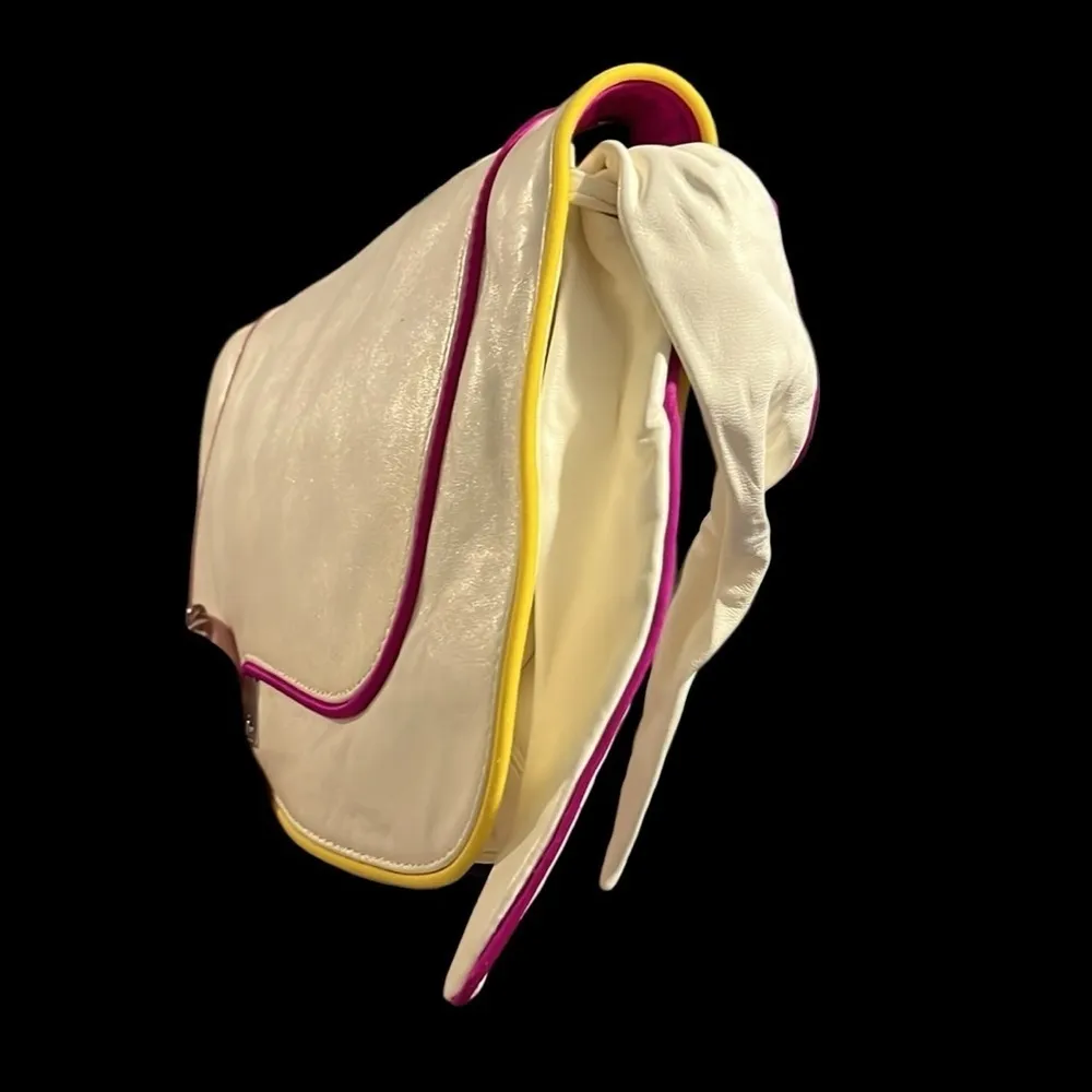 Kooba Vintage Leather Convertible Clutch Crossbody Bag with Neon Trim - Image 4