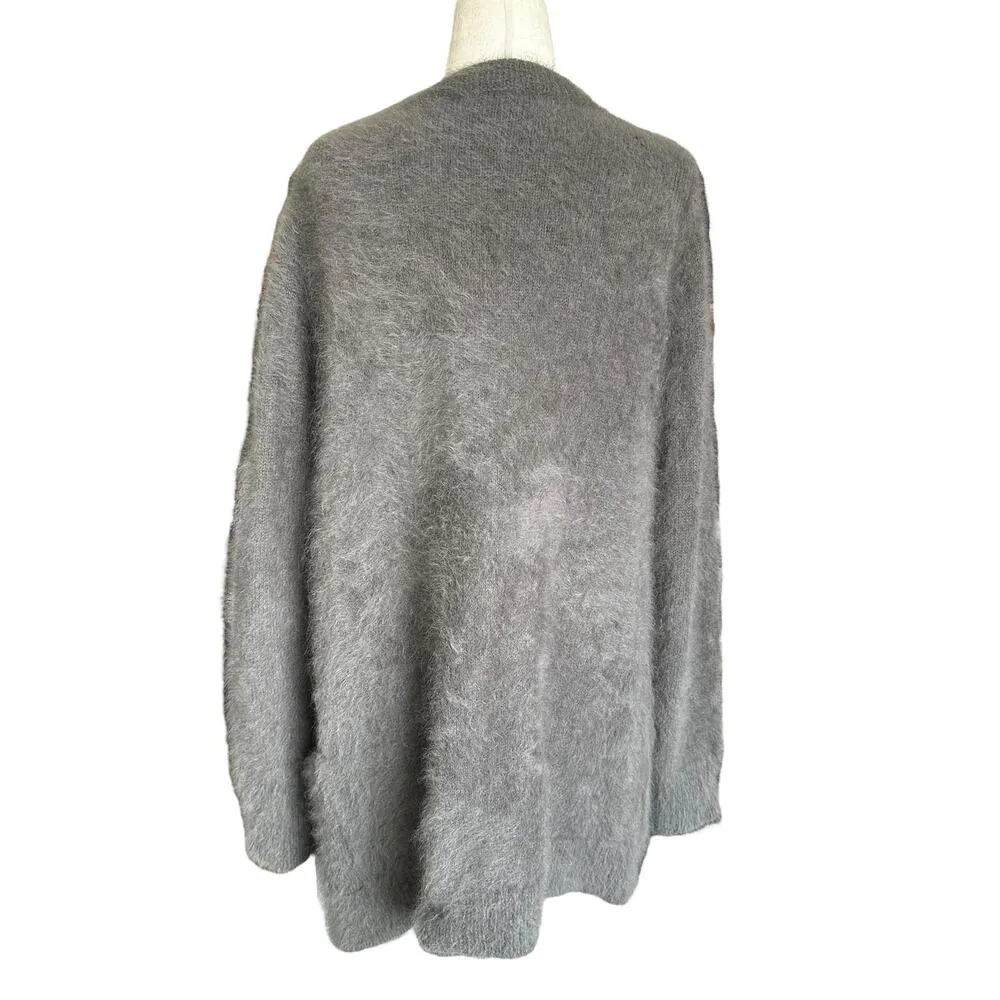 Theory Grey Angora Fuzzy Fluffy Cardigan Sweater Women Size Medium | 33-25 - Image 2