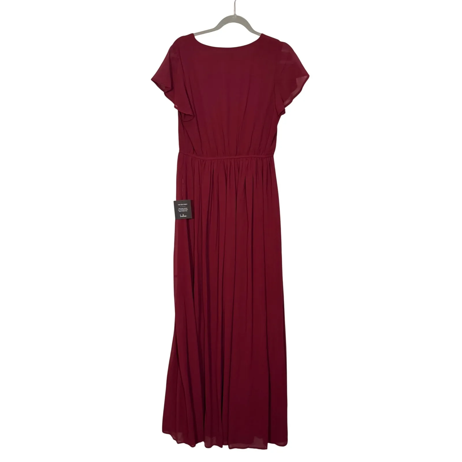 Lulus Burgundy Flutter Sleeve Wrap Maxi Dress Burgundy Size Medium - Image 6