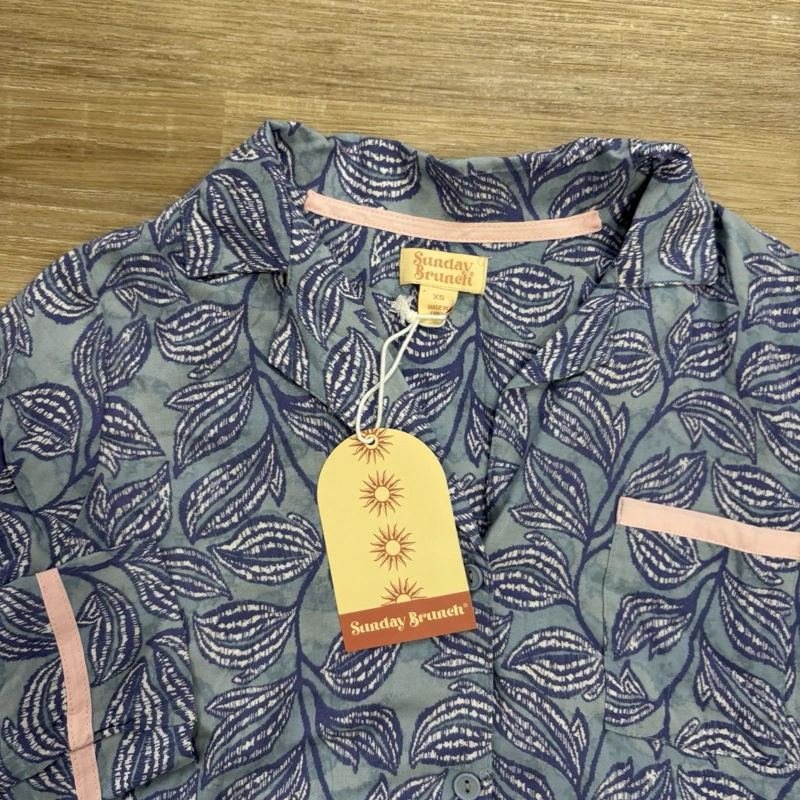 Sunday Brunch Pajama Set Womens Size XS Blue Long Sleeve Preppy Chic New W Tags - Image 3