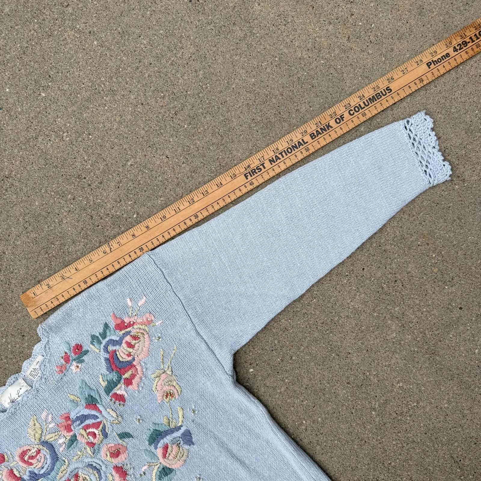 Vintage Granny Cottagecore Floral Long Sleeve Crochet Embroidered Sweater Blue L Size L - Image 11