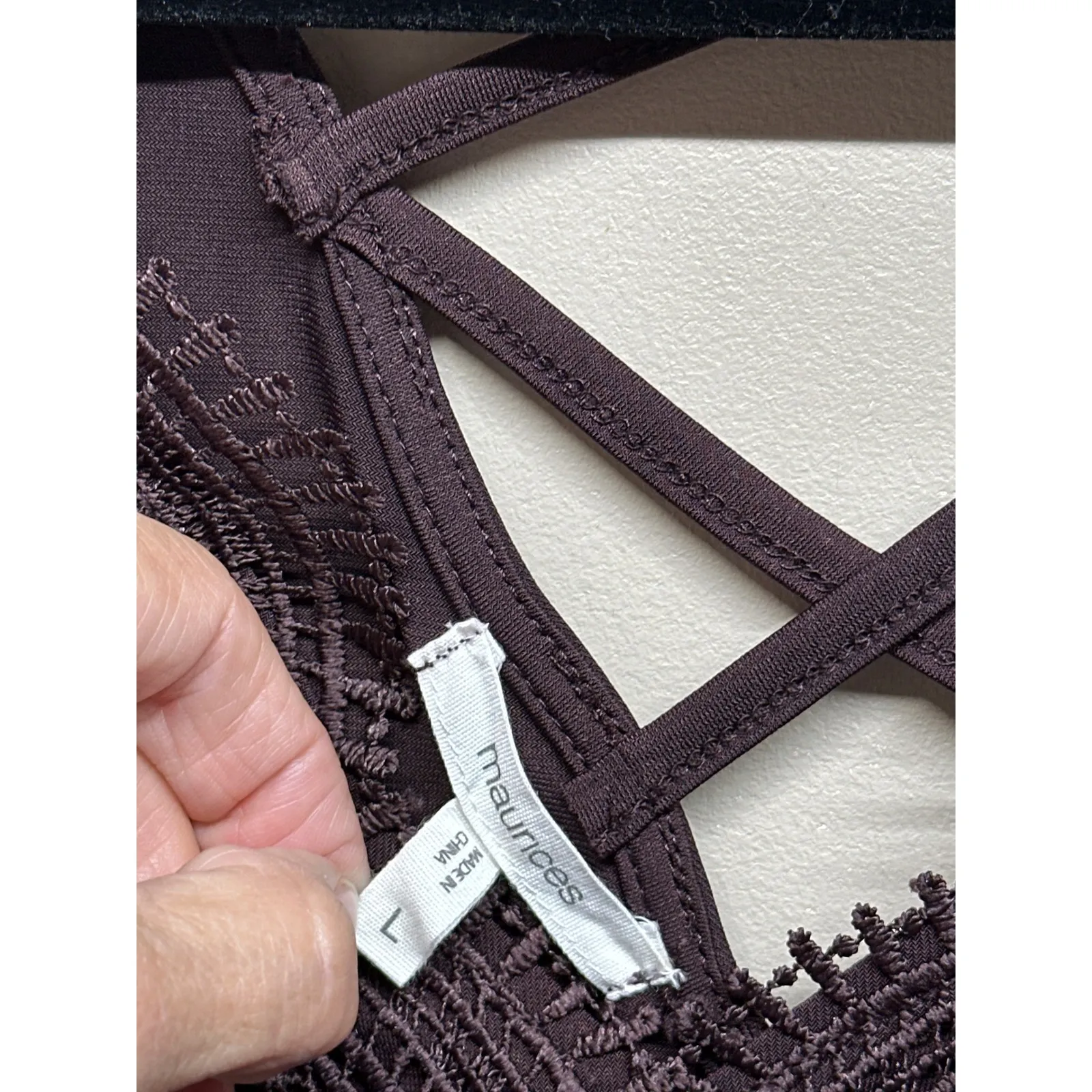 Maurice's Plum Purple Bell Sleeve Lace Trim Peplum Top Women's Size Large - Image 3