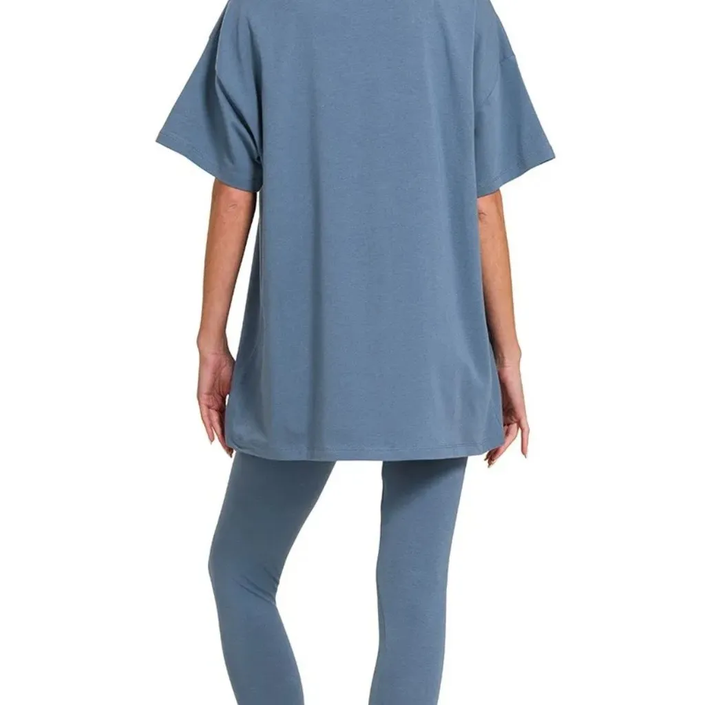 Zenana Cotton Round Neck Top‎ & Legging Set - Image 2