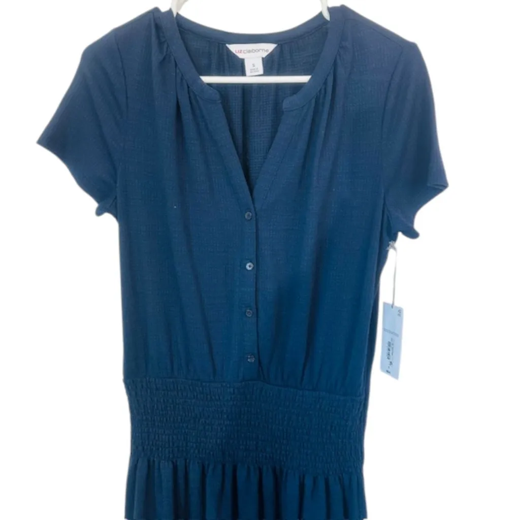 NWT! Liz‎ Claiborne Short Sleeve Midi A-Line Dress Signature Navy Size Small - Image 3