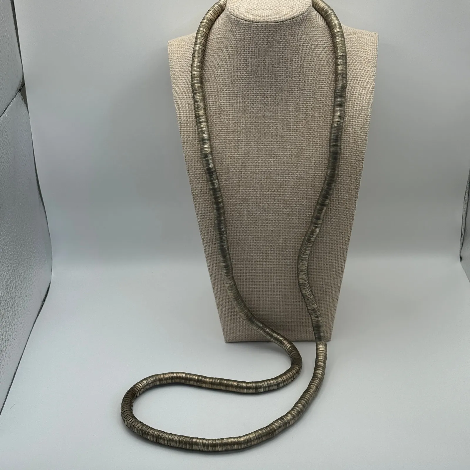 Vintage Double Strand‎ Snake Chain Necklace Gold Tone Long Layered Gray - Image 5