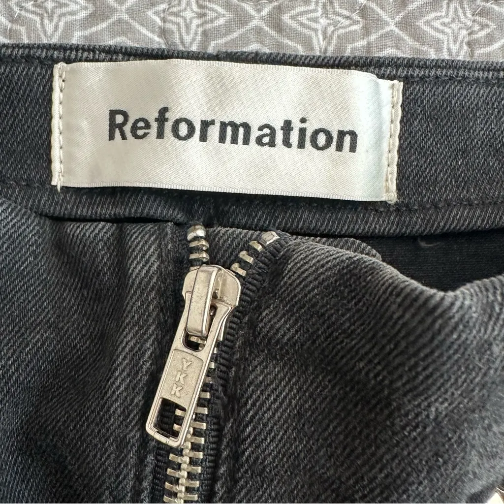 Reformation Niki Jean in Argentine Black Denim Zippers Skinny Size 26 - Image 5