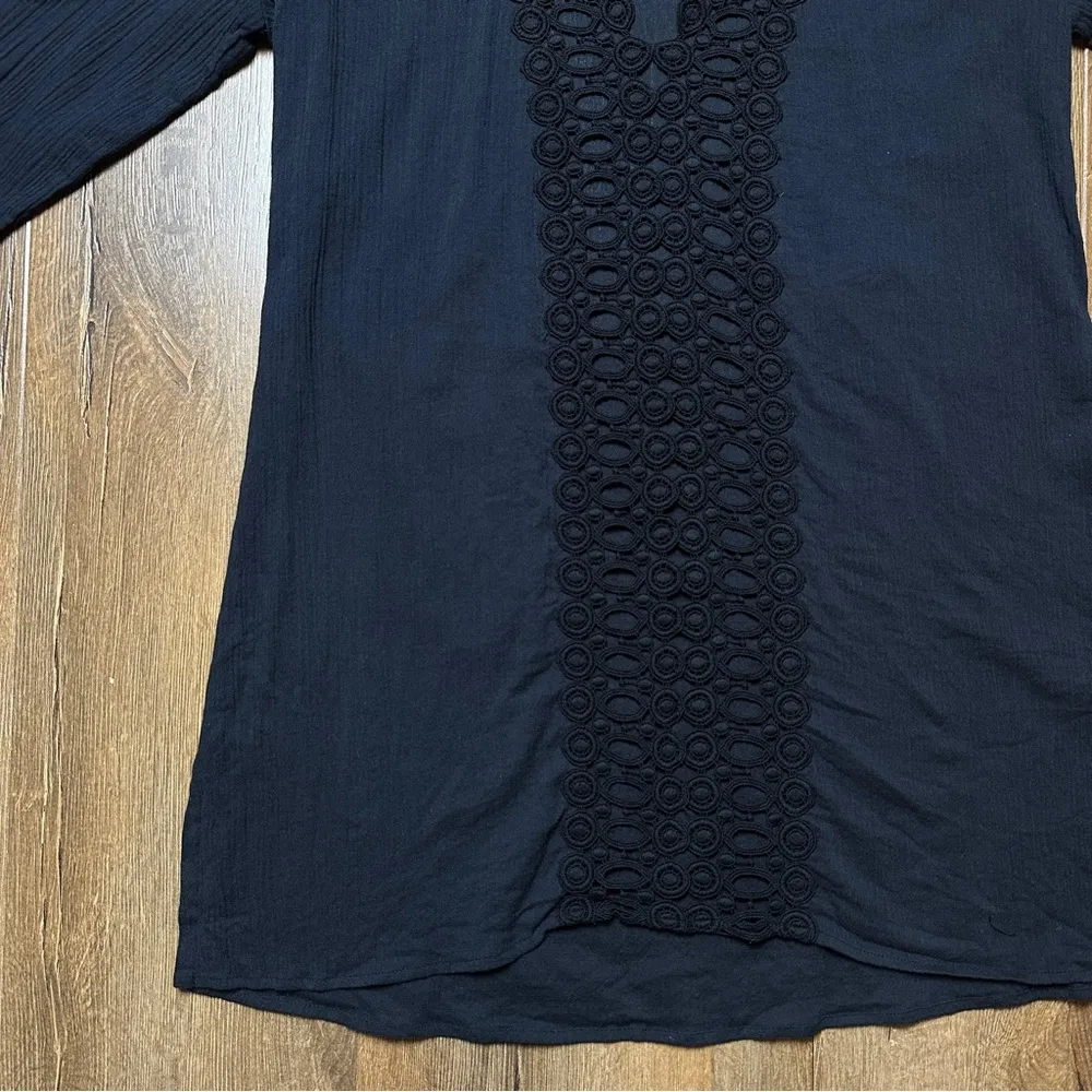 Crochet Trim Cover Up in Black Size Small Tunic Swim Top Dress LB4CC55 - Image 5