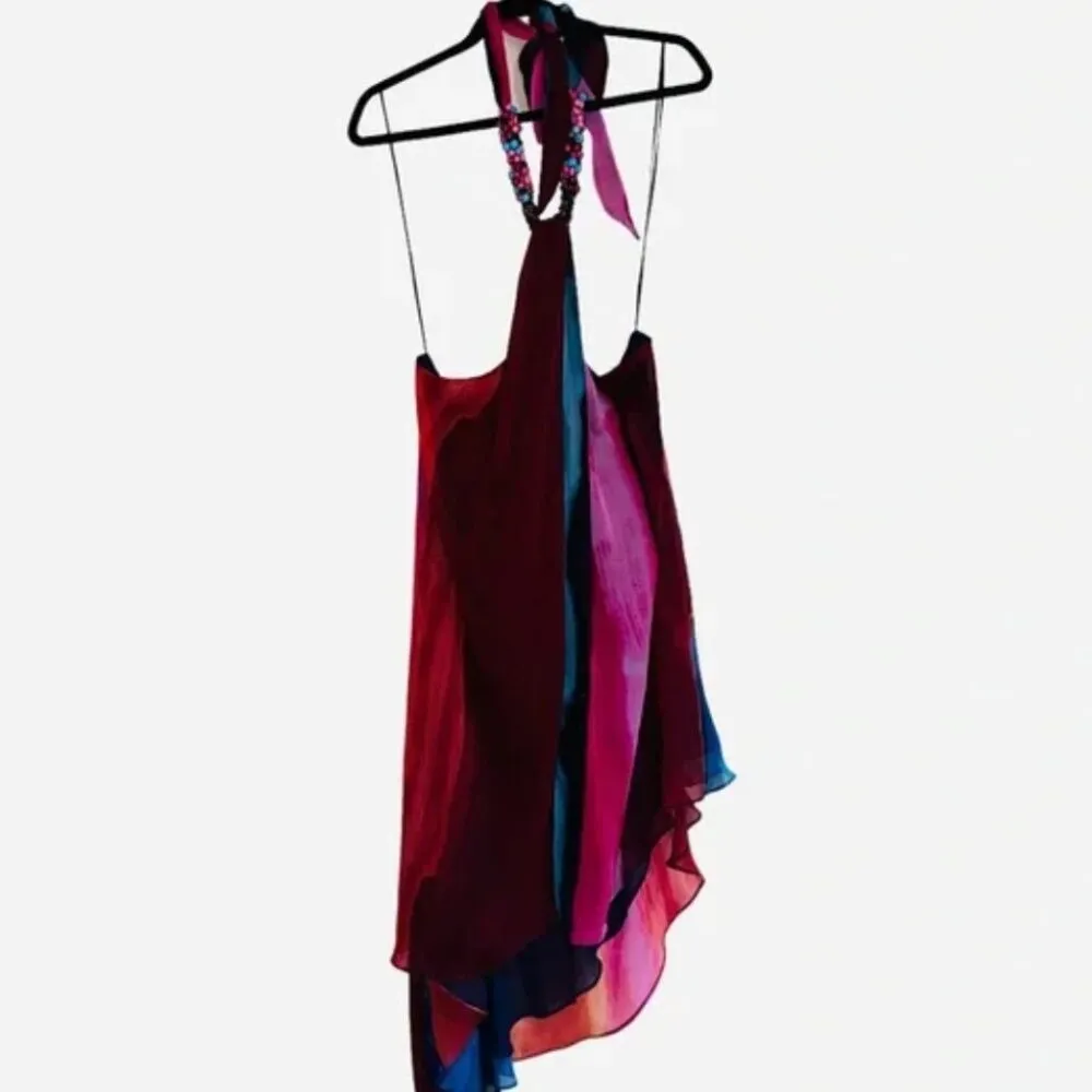 NWT ZARA BEADED HALTER DRESS OPEN BACK ASYMMETRIC BLOGGERS FAV - Image 8