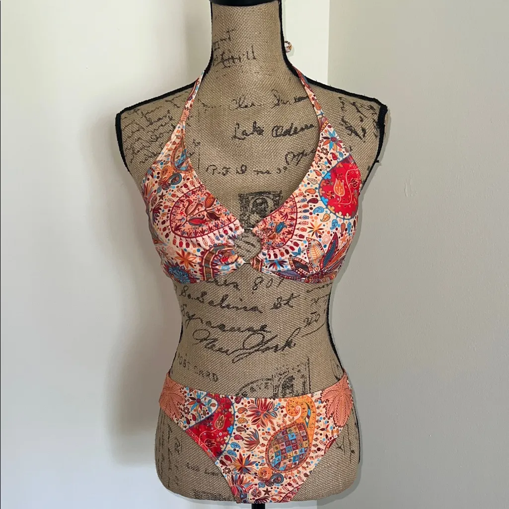 Paisley Halter Bikini with Skirt Red Size XL - Image 9
