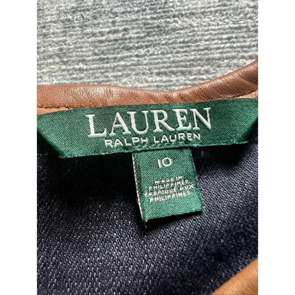 Lauren Ralph Lauren Dianva Denim Leather Trim Casual Dress Size 10 - Image 4