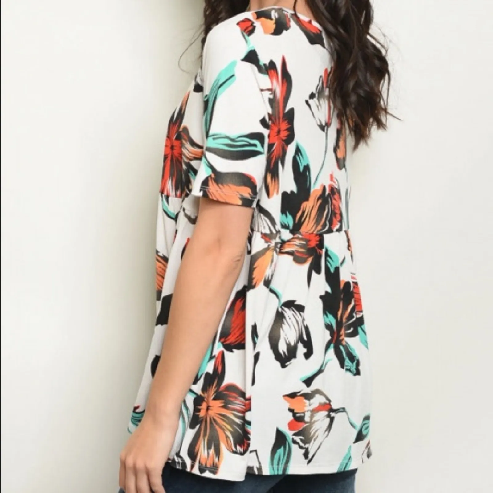 Floral Top Lace Up Short Sleeve - Image 3