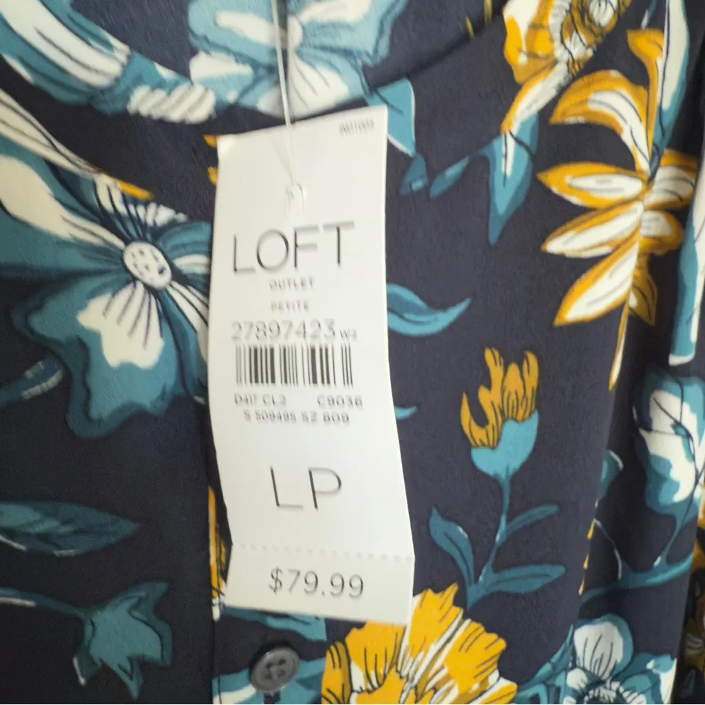 LOFT Petite Large Multicolor Floral Peasant Shirt Dress Blue Yellow NWT - Image 8