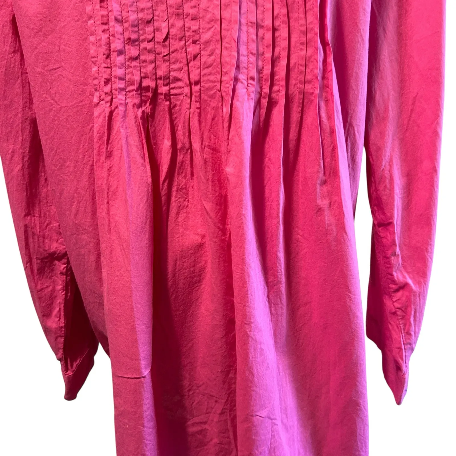 Woman Within Top S M Button Up Peasant Smock Fuchsia Pleats Artsy 100% Cotton - Image 2