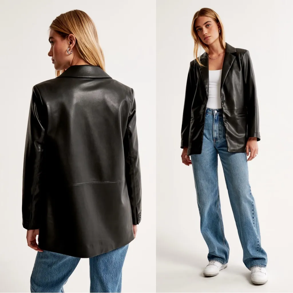 Abercrombie • Vegan Leather Blazer black oversized boyfriend menswear - Image 12