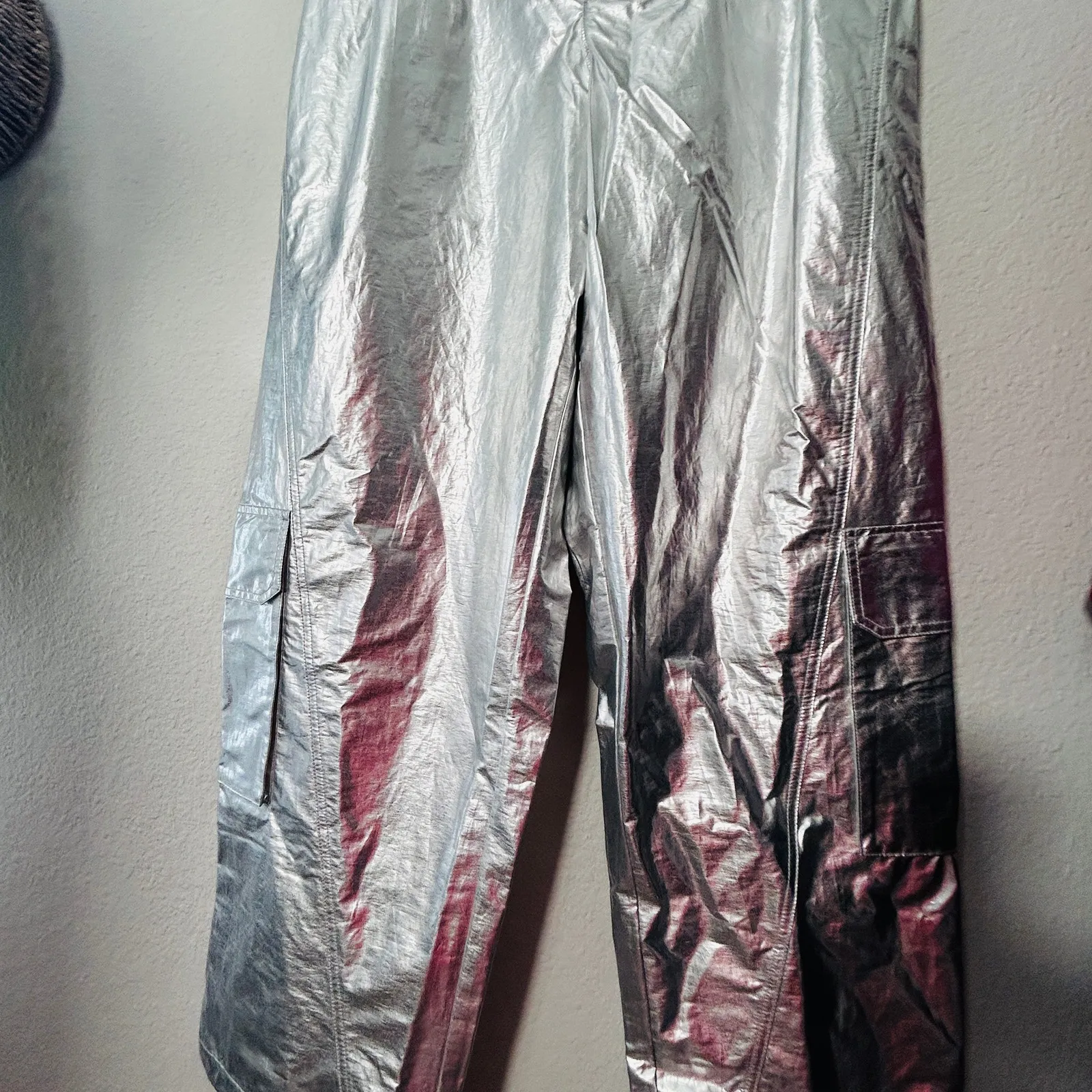 NEW Free People Fp Movement Mesmerize Me Pant Silver Metallic SM Spacecore Punk - Image 7