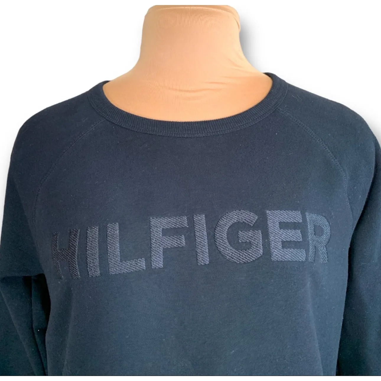 Tommy Hilfiger Sport Black Logo Sweatshirt Boxy Cropped Crewneck XL Cozy Lounge - Image 2