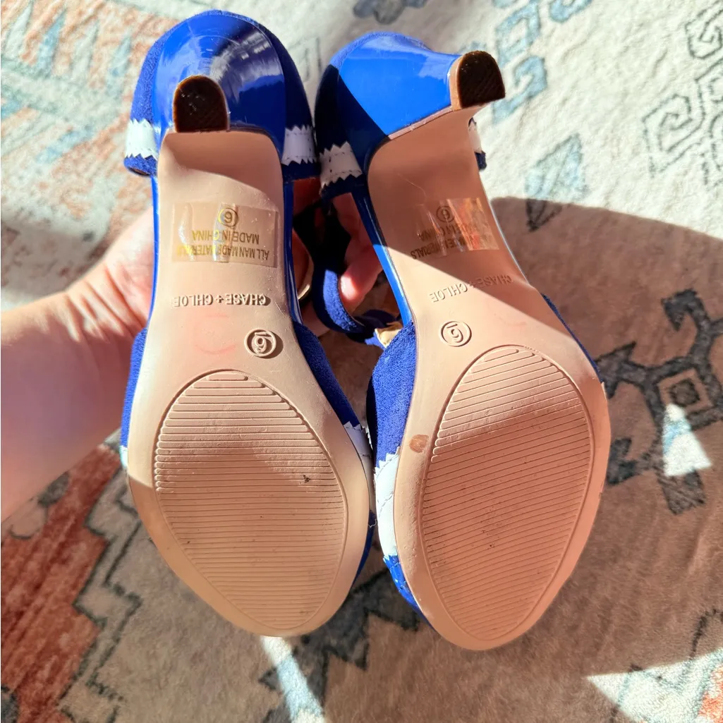 Chase + Chloe Royal Blue and White T-Strap Heels size 6 - Image 3