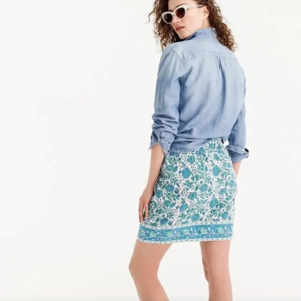 SZ Blockprints for J Crew Drawstring Skirt Green Size M - Image 2