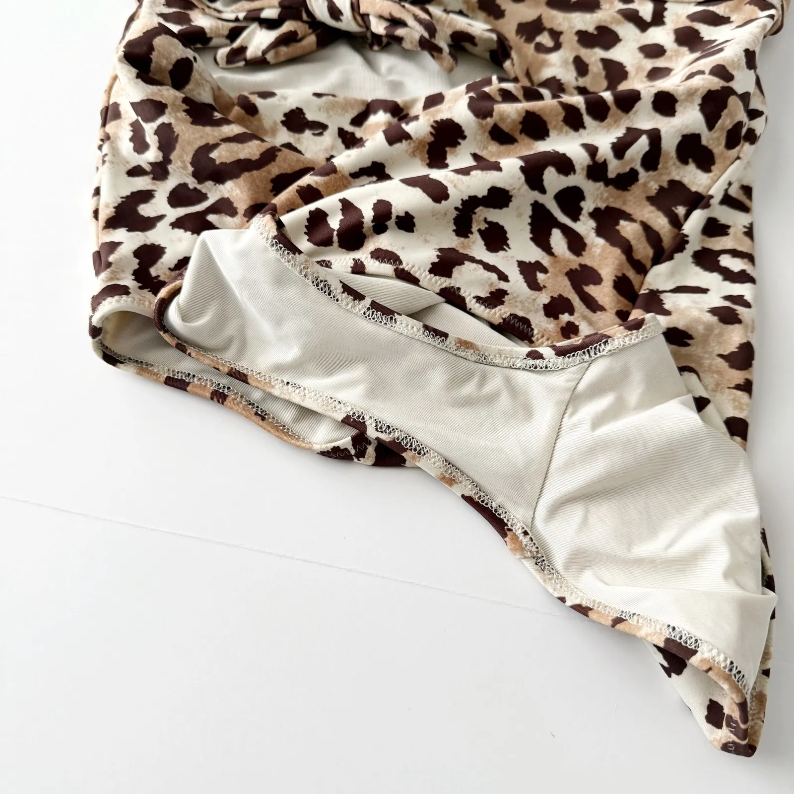 [Aerie] Leopard Print Knot Tie Front Cutout Strapless One Piece Swimsuit Large L - Image 10