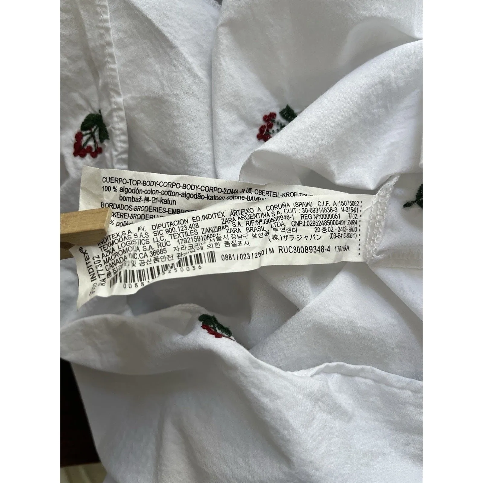 Zara Trafaluc M White Floral Blouse Floral Embroidered Top Off Shoulder Peasant - Image 7