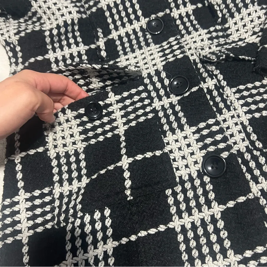 Black and White Plaid Pea Coat Size L - Image 4