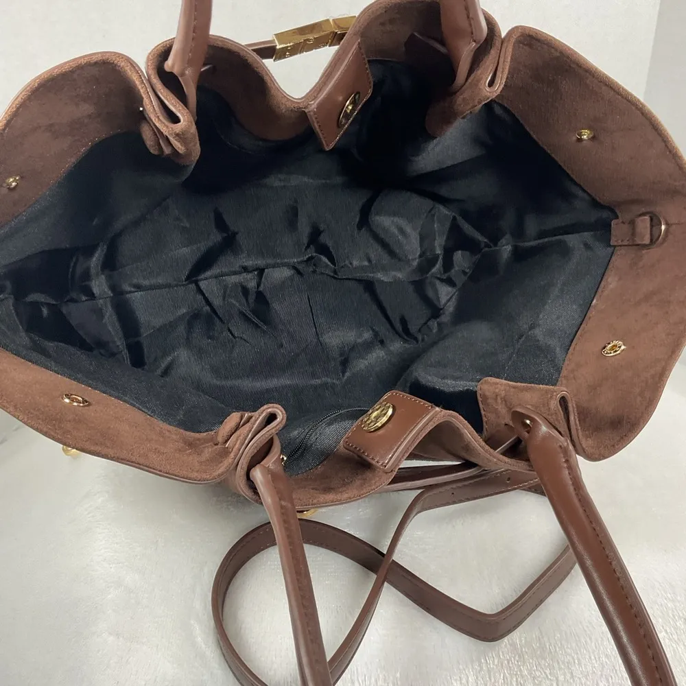 New York MIDI Shoulder/ tote back faux suede chocolate brown NWOT - Image 3