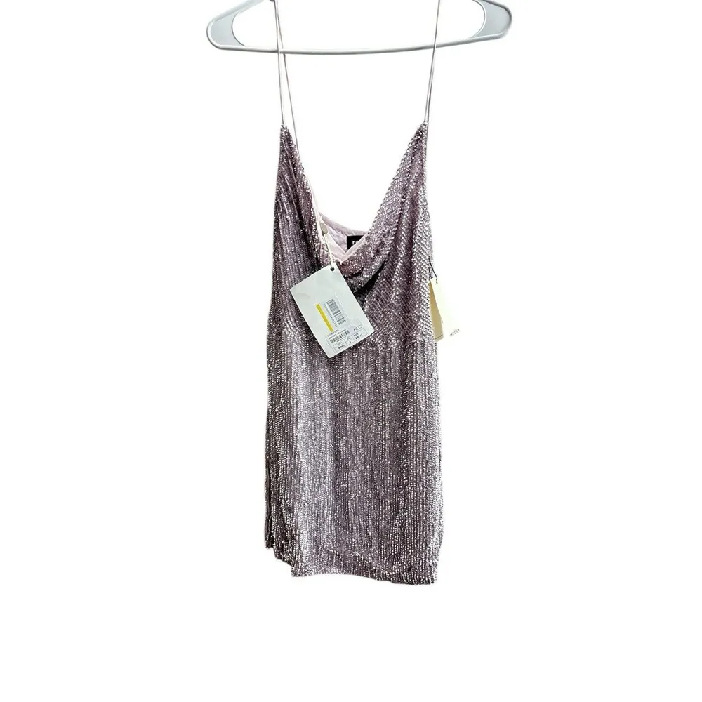 Retrofete Jill Draped Sequin Chiffon Mini Dress Dusty Lilac Size Small New - Image 2