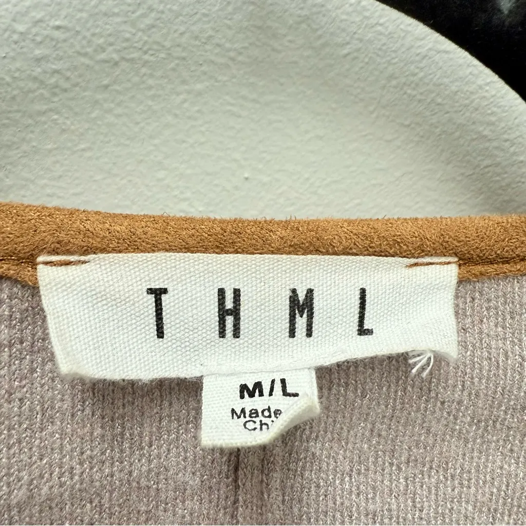 THML Multicolor Knit Boxy Oversized Poncho Sweater, Purple & Tan | Size Large - Image 3