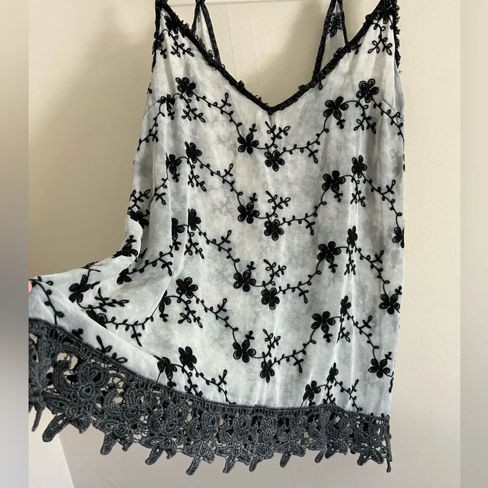 GIMMICKS floral embroidered boho western black and gray sheer slip cami - Image 5