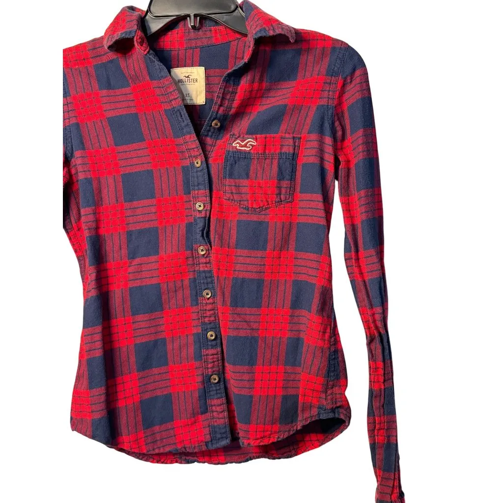 VTG Hollister Y2K XS Red Navy Plaid Flannel Button Up Shirt Bella Swan Core - Image 3