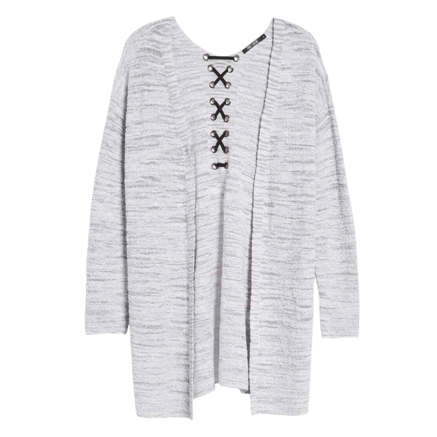 Nic & Zoe Womens Gray Marled Lace Up Back Open Front Cardigan Sweater PL Minimal - Image 3