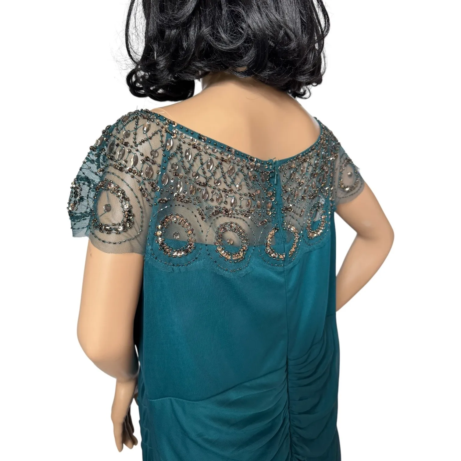 Xscape Xscape Women's Short Sleeve Beaded Illusion Neckline Ruched Gown 16 W - Image 12