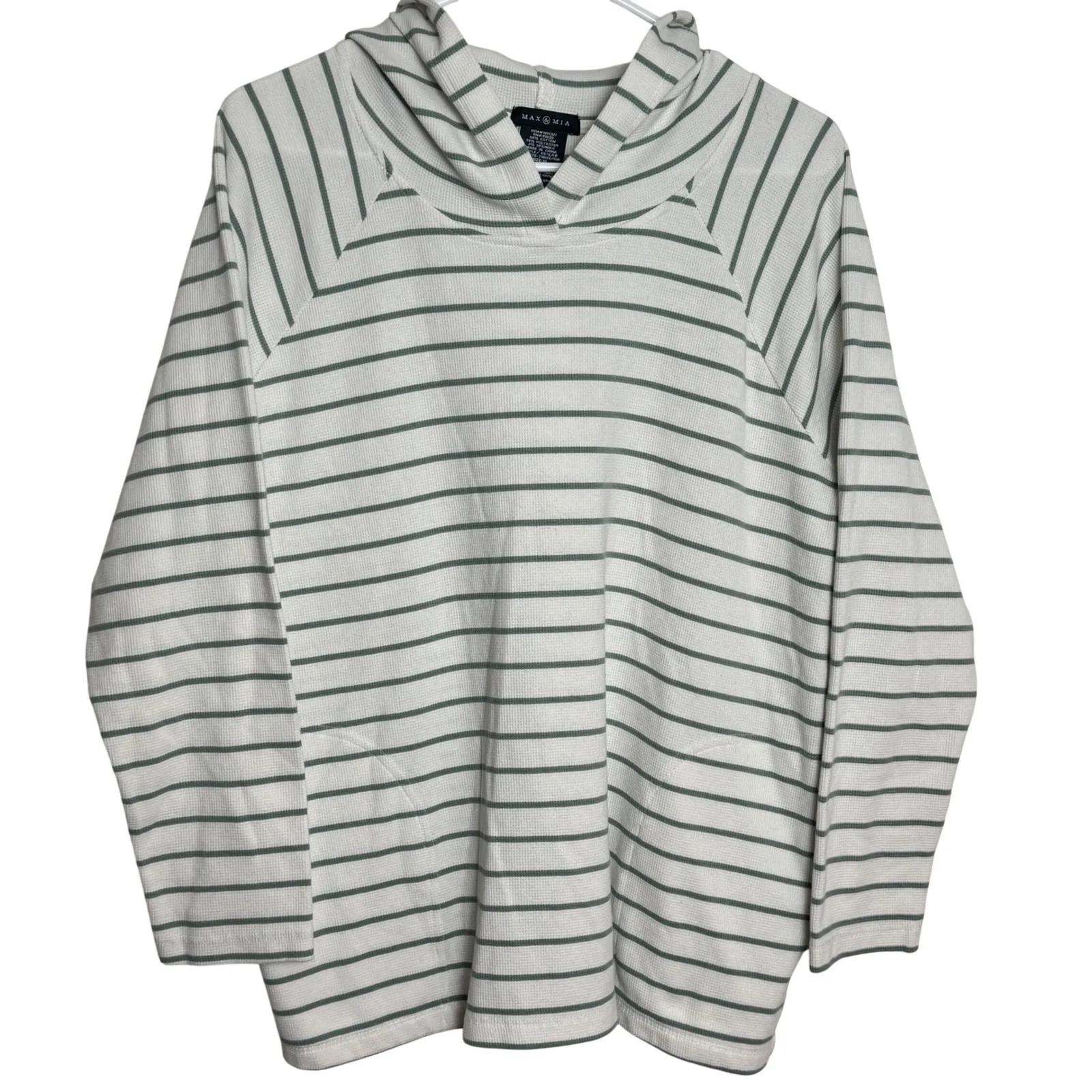 MAX & MIA Womens Striped Thermal Hoodie Long Sleeve Cowl Neck Waffle XL - Image 2
