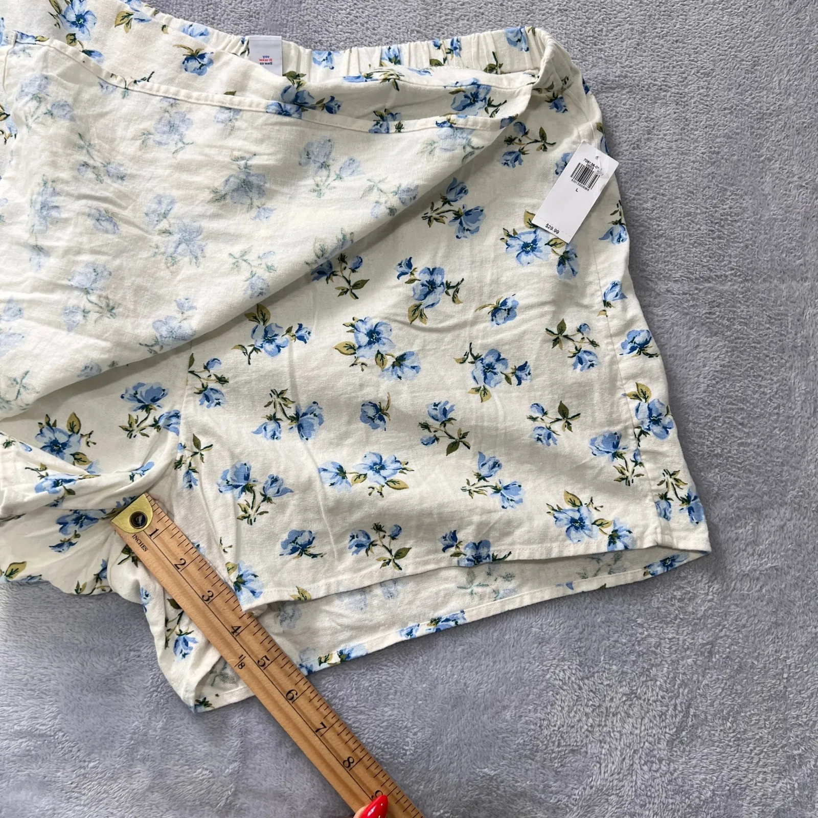 Old Navy High Waisted Linen Mini Skort Large Women Floral Blue White Summer - Image 8