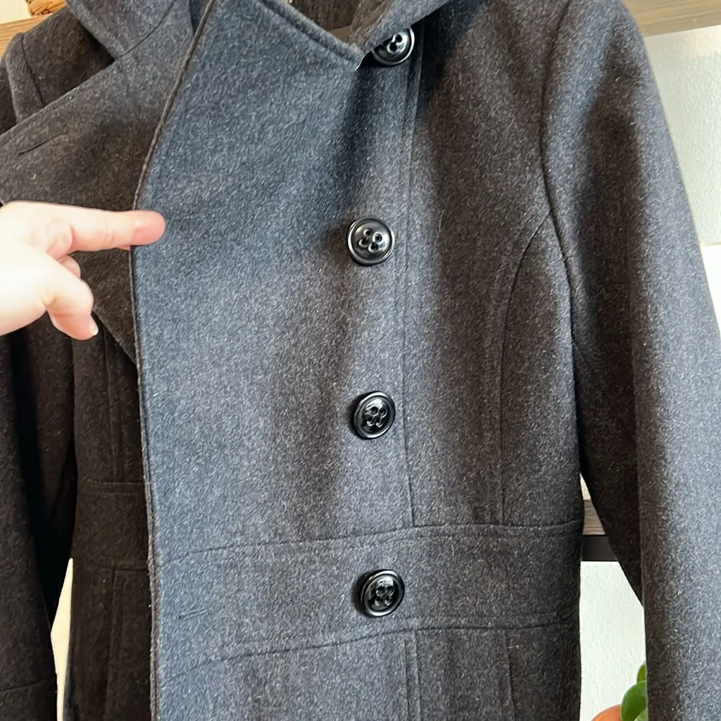 Giacca Button Front Wool Blend Heavy Weight Pea Coat w/Hood & Pockets, S Gray - Image 6