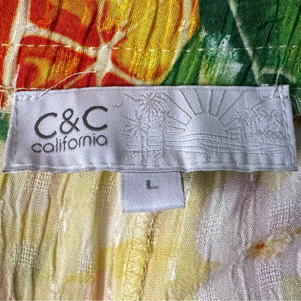 C&C California Boho Citrus Floral Print Wide Leg Pants, Sz Large - Image 9