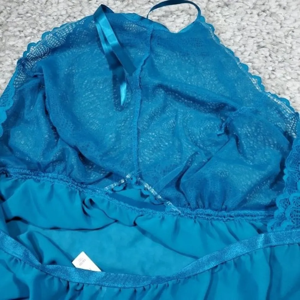 Cacique Halter Babydoll Chemise Slip Teal Blue Nightgown Size 18/20 Sleep Dress - Image 6