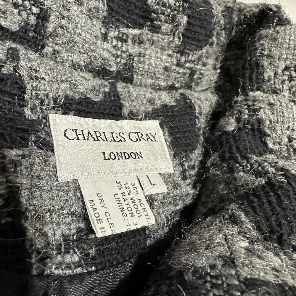 Charles Gray London Women's Belted Black/Gray Houndstooth Coat Sz L Large Jacket - Image 11
